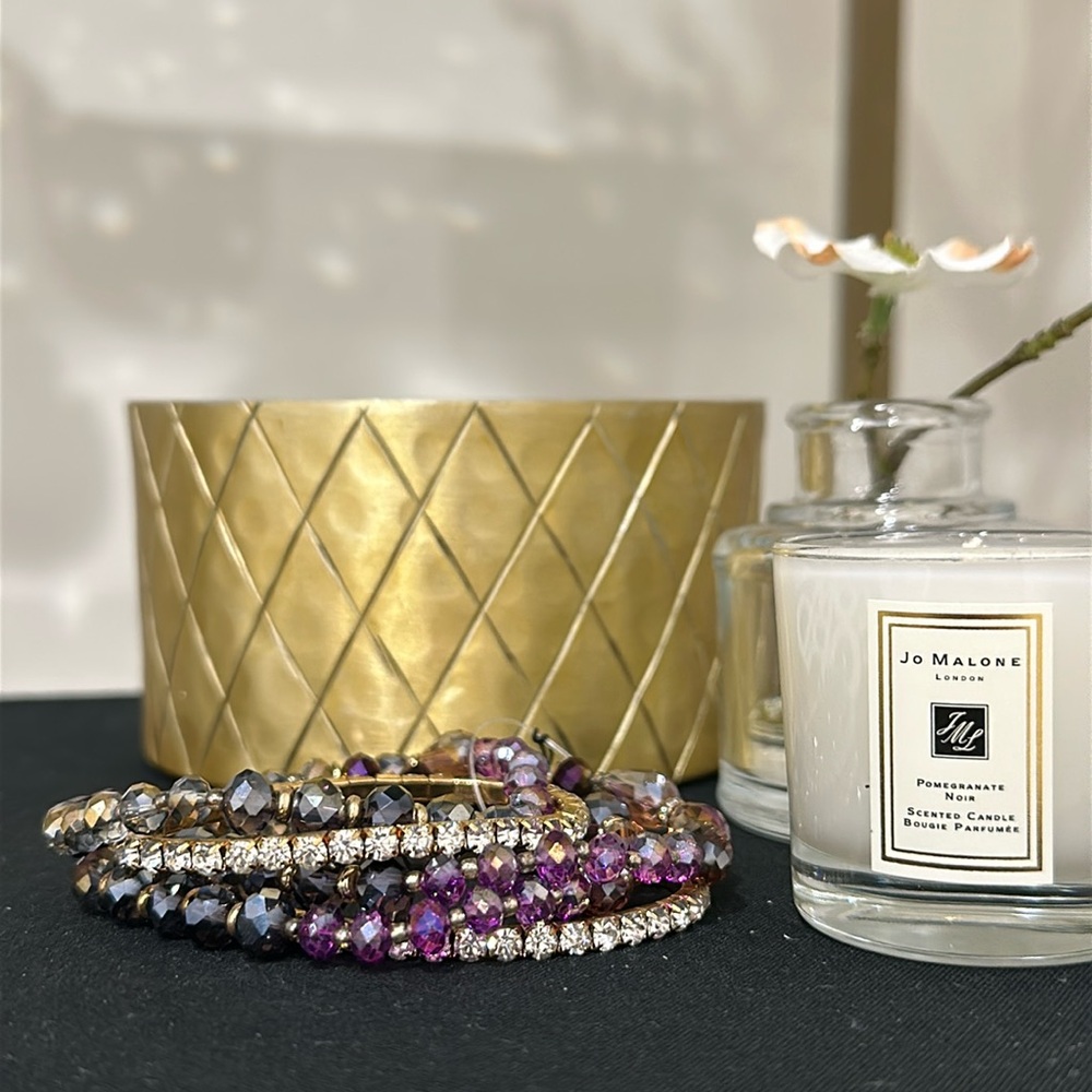 Purple bead and crystal bracelets